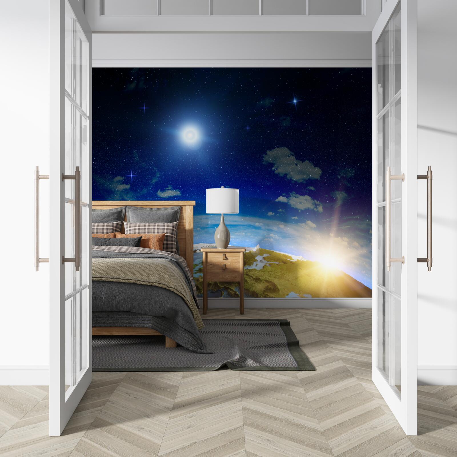 Fototapeta słońce wschodzące nad planetą