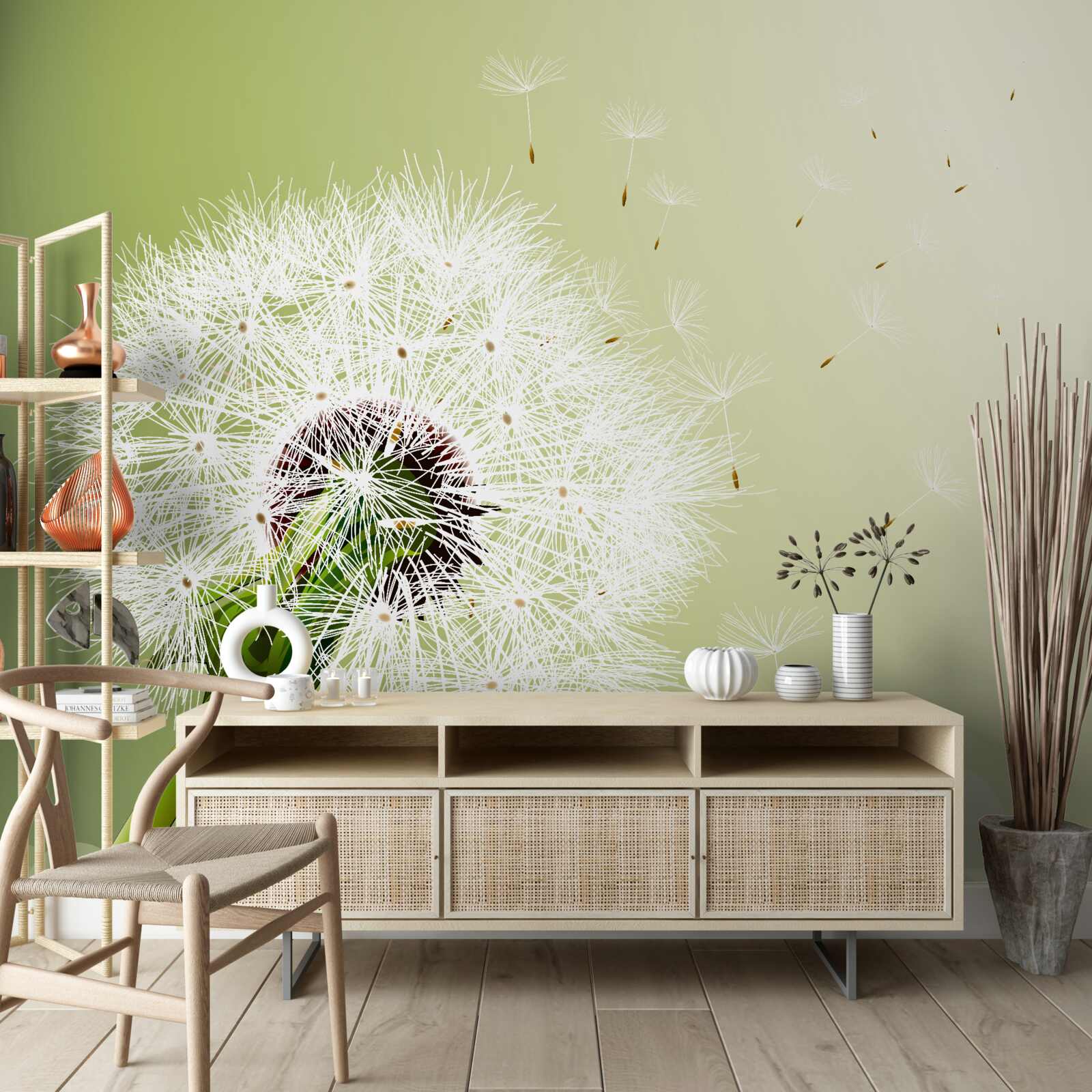 Fototapeta biały mniszek lekarski latający w powietrzu