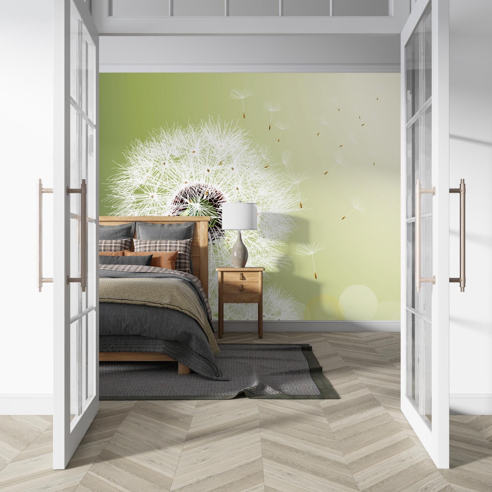 Fototapeta biały mniszek lekarski latający w powietrzu