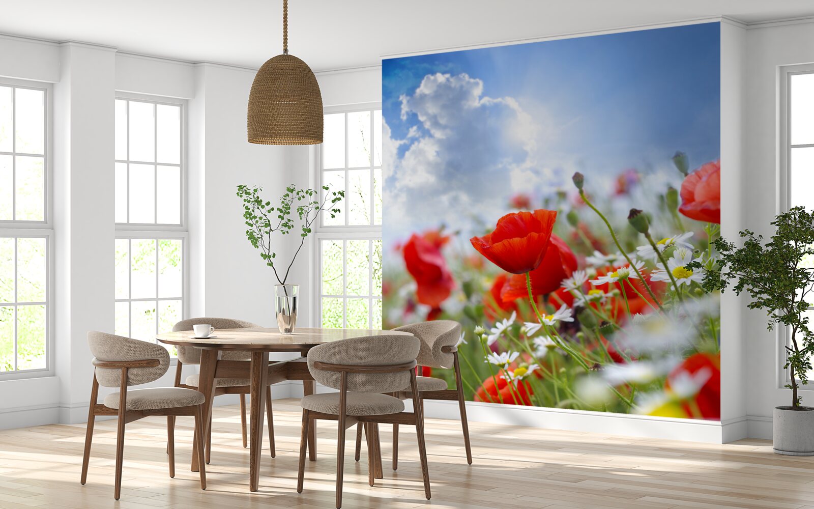 Fototapeta polne kwiaty z jasnymi makami