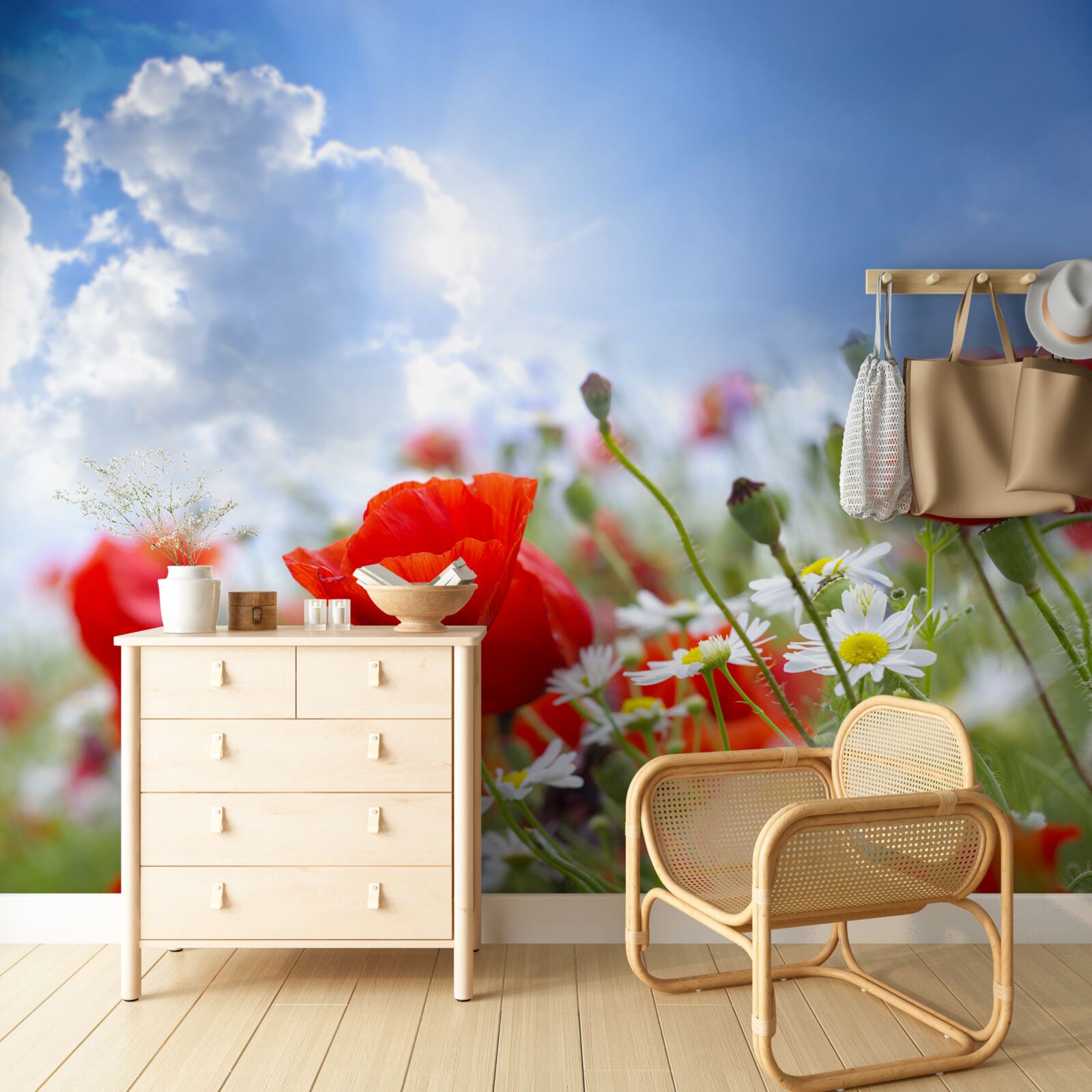 Fototapeta polne kwiaty z jasnymi makami