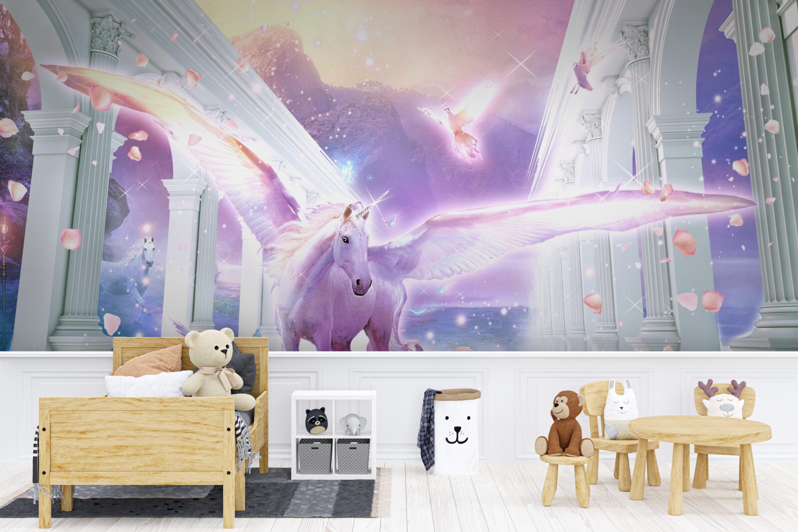 Fototapeta magiczny jednorożec unoszący się na niebie