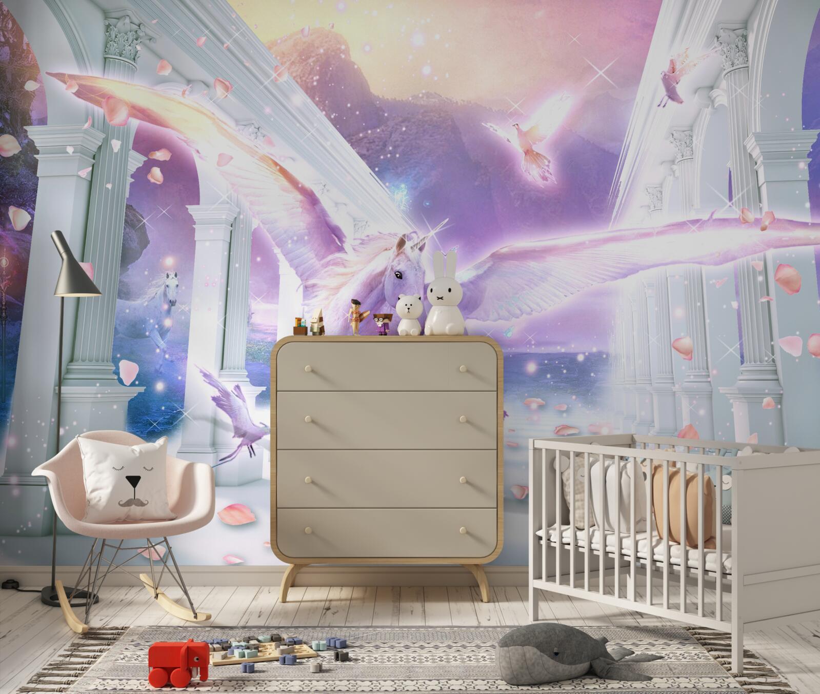 Fototapeta magiczny jednorożec unoszący się na niebie