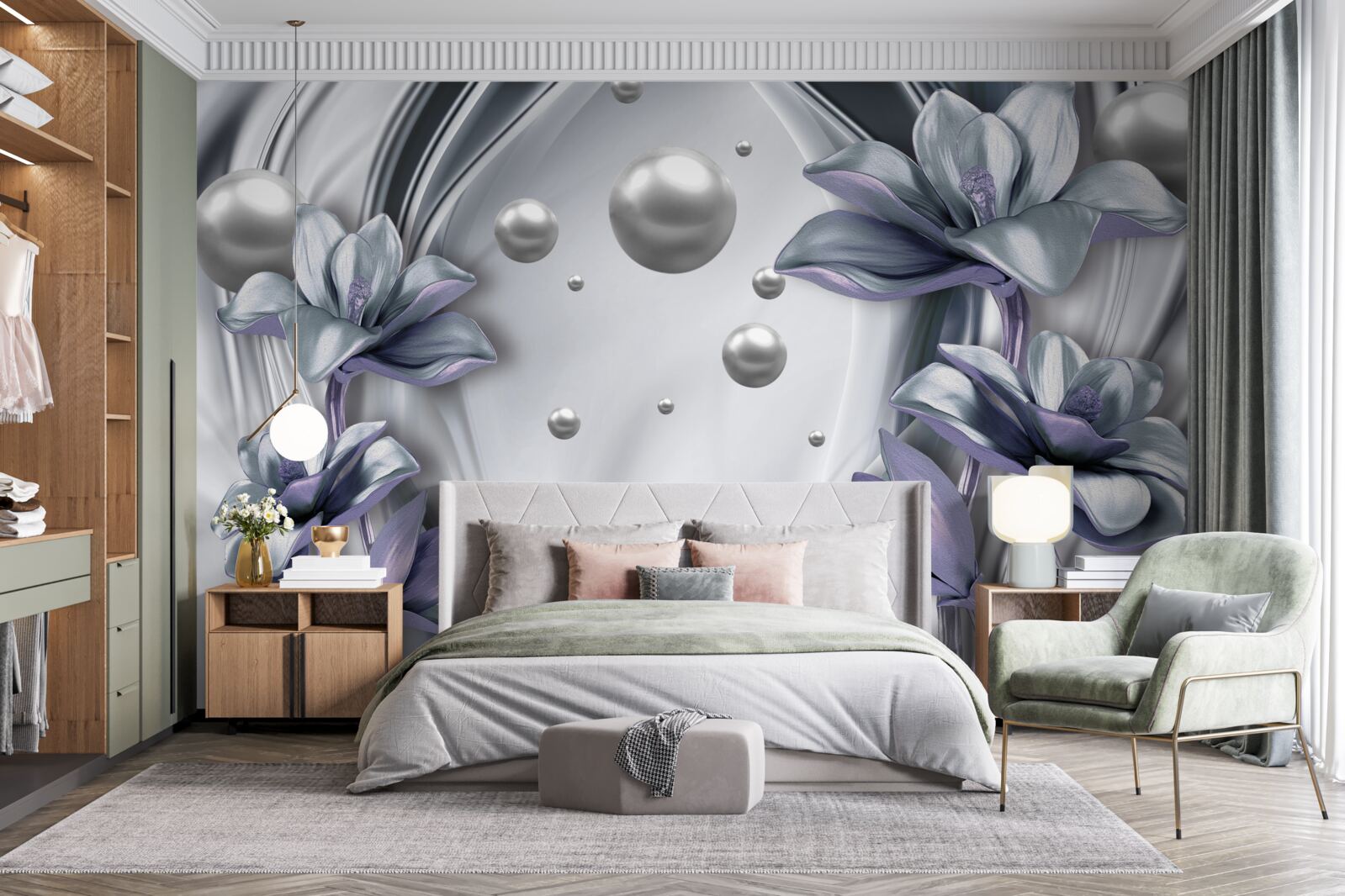 Fototapeta odbicie pereł i kwiatów w wodzie