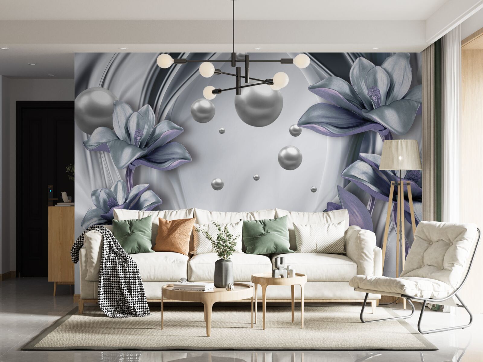 Fototapeta odbicie pereł i kwiatów w wodzie