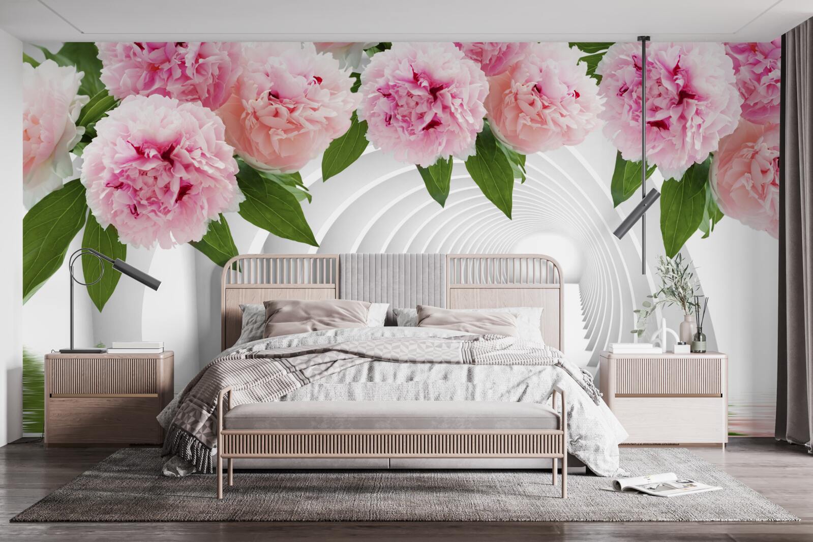 Fototapeta piwonie w różowym kolorze nad powierzchnią wody