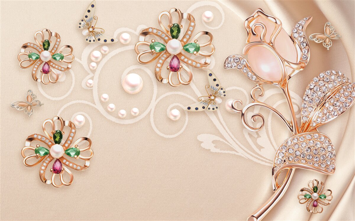 Fototapeta kamienie szlachetne w postaci kwiatów i liści