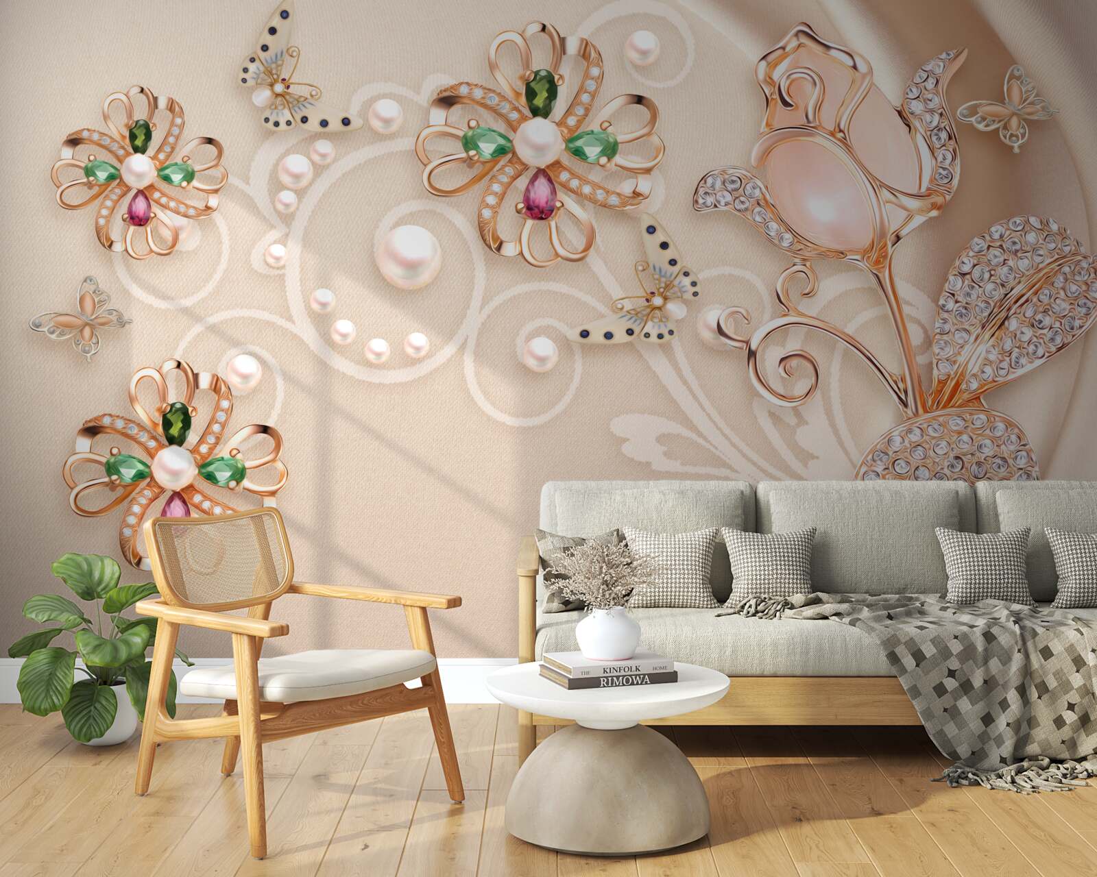 Fototapeta kamienie szlachetne w postaci kwiatów i liści