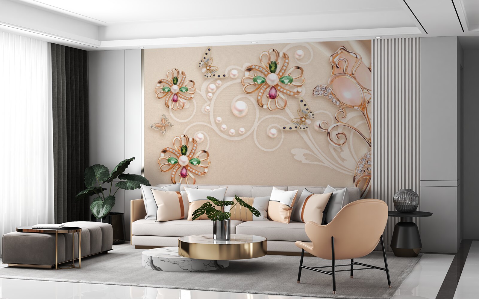 Fototapeta kamienie szlachetne w postaci kwiatów i liści