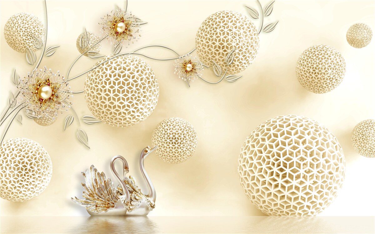 Fototapeta Łabędzie szybujące na niebie i kwiaty przerzedzone jak brąz