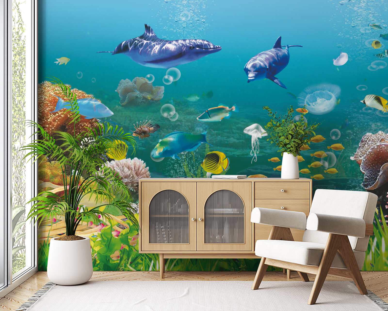 Fototapeta mieszkańcy morza na zielonkawym dnie