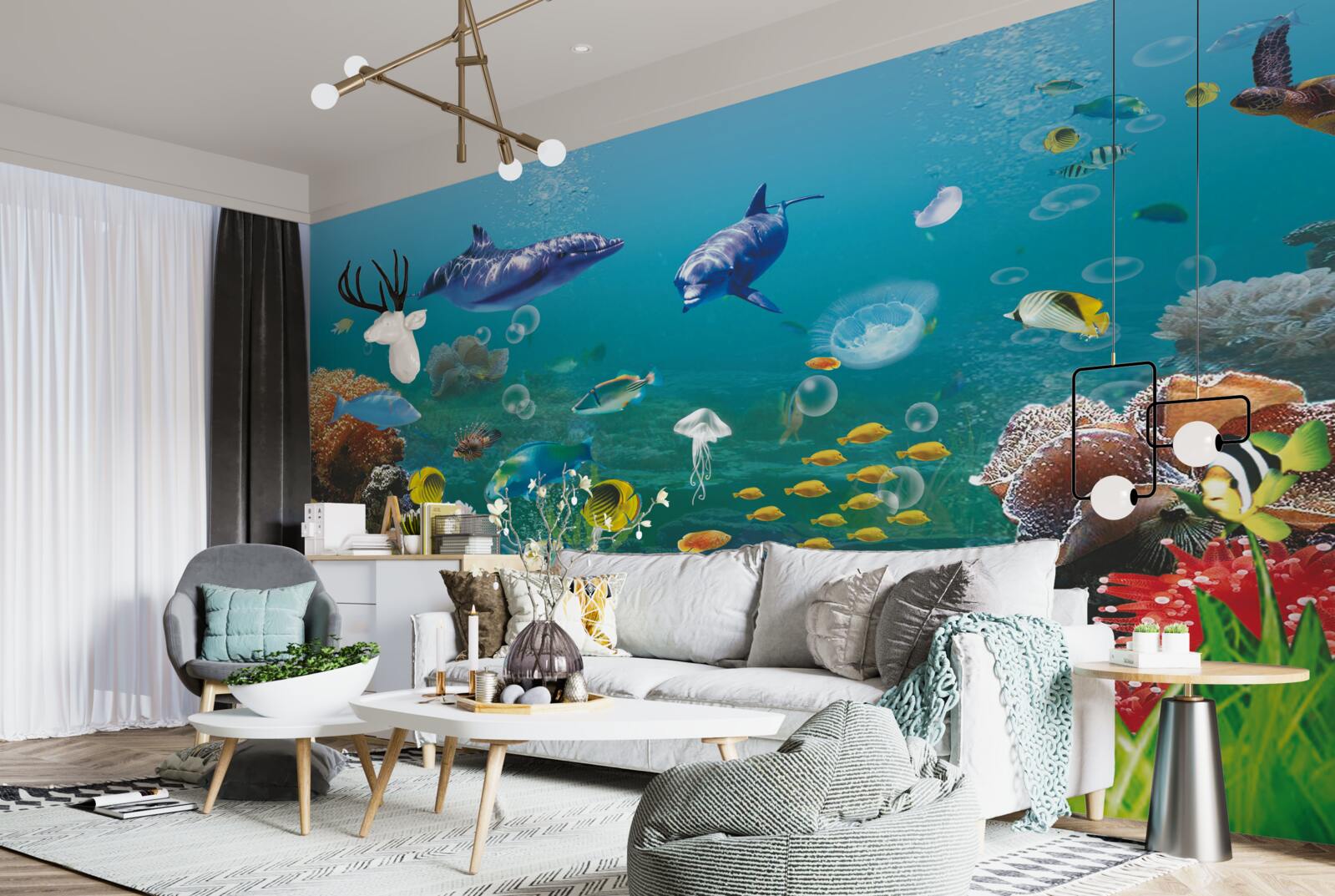 Fototapeta mieszkańcy morza na zielonkawym dnie