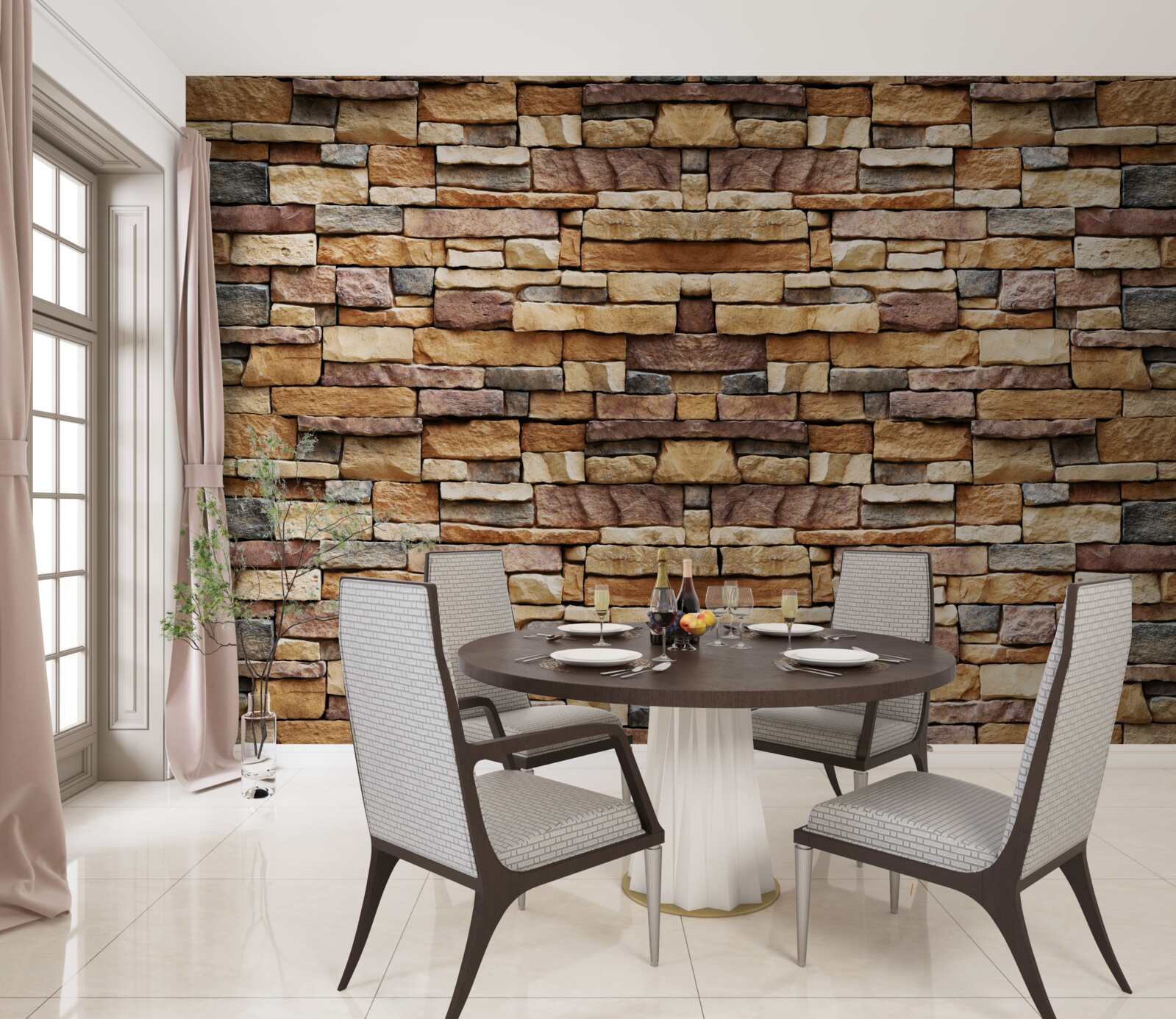 Fototapeta Ściana złożona z wielobarwnych kamieni