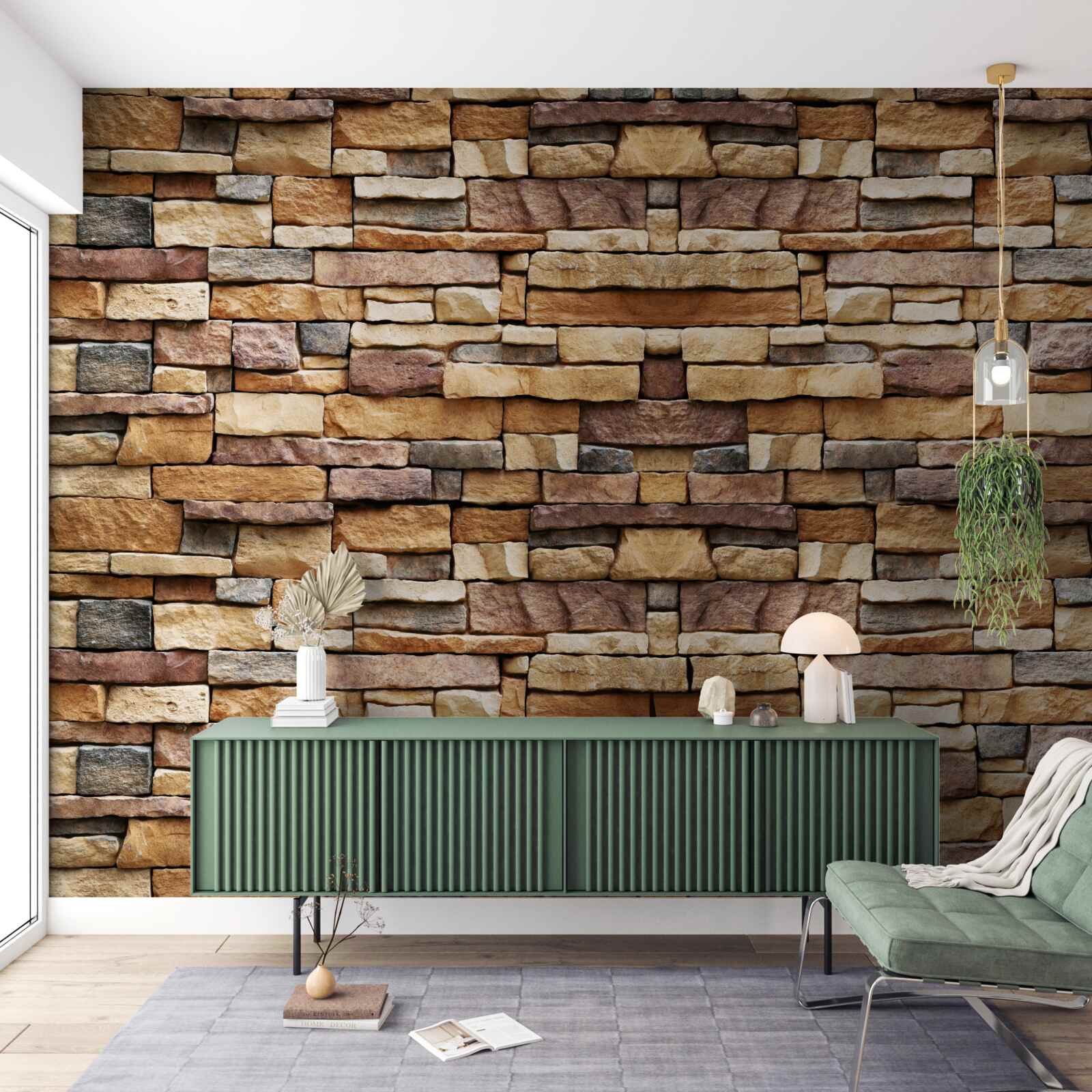 Fototapeta Ściana złożona z wielobarwnych kamieni