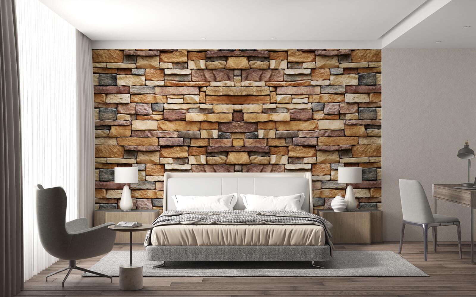 Fototapeta Ściana złożona z wielobarwnych kamieni