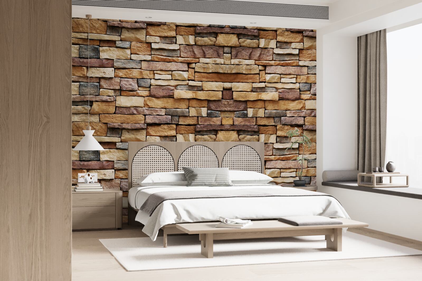 Fototapeta Ściana złożona z wielobarwnych kamieni