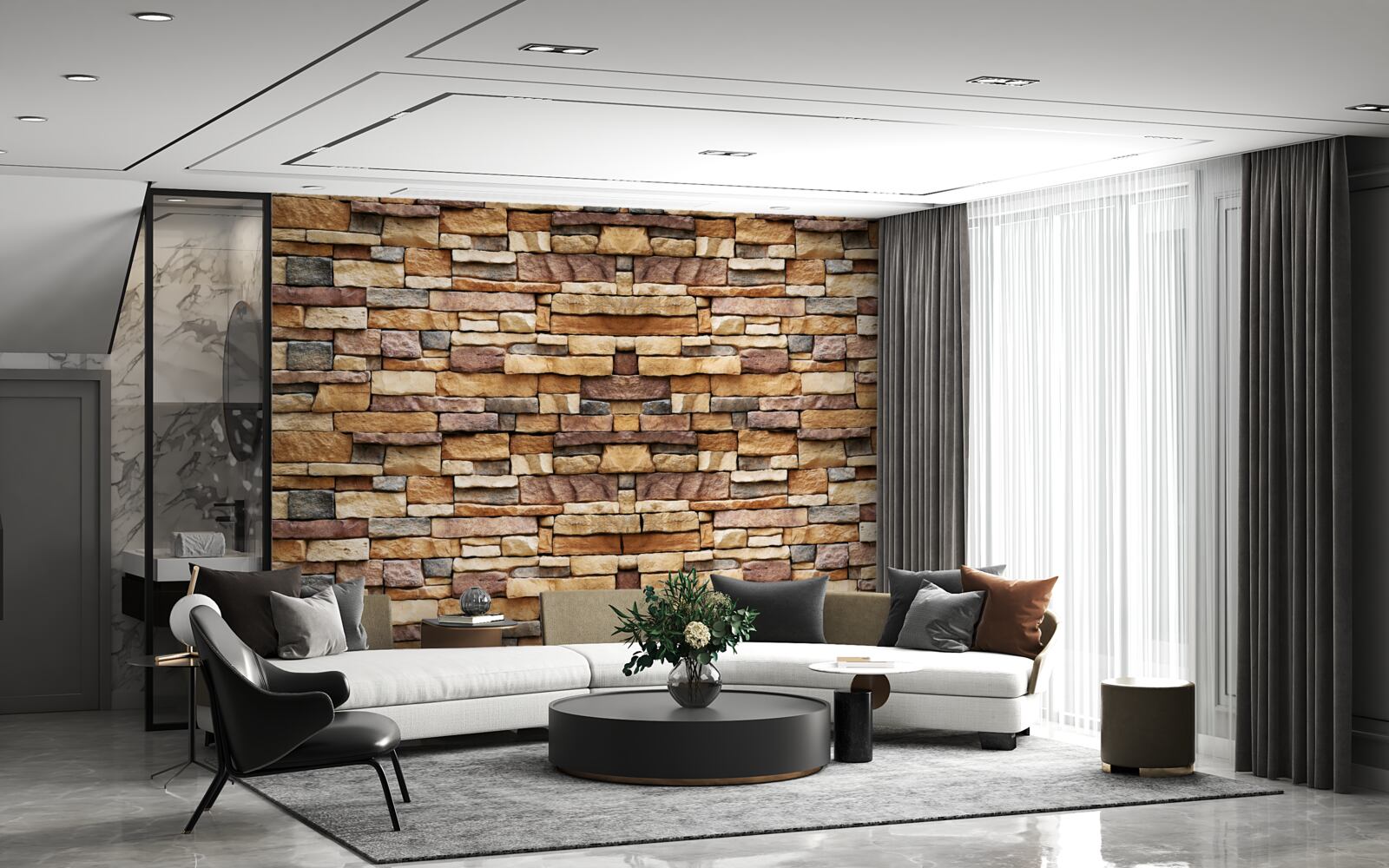 Fototapeta Ściana złożona z wielobarwnych kamieni