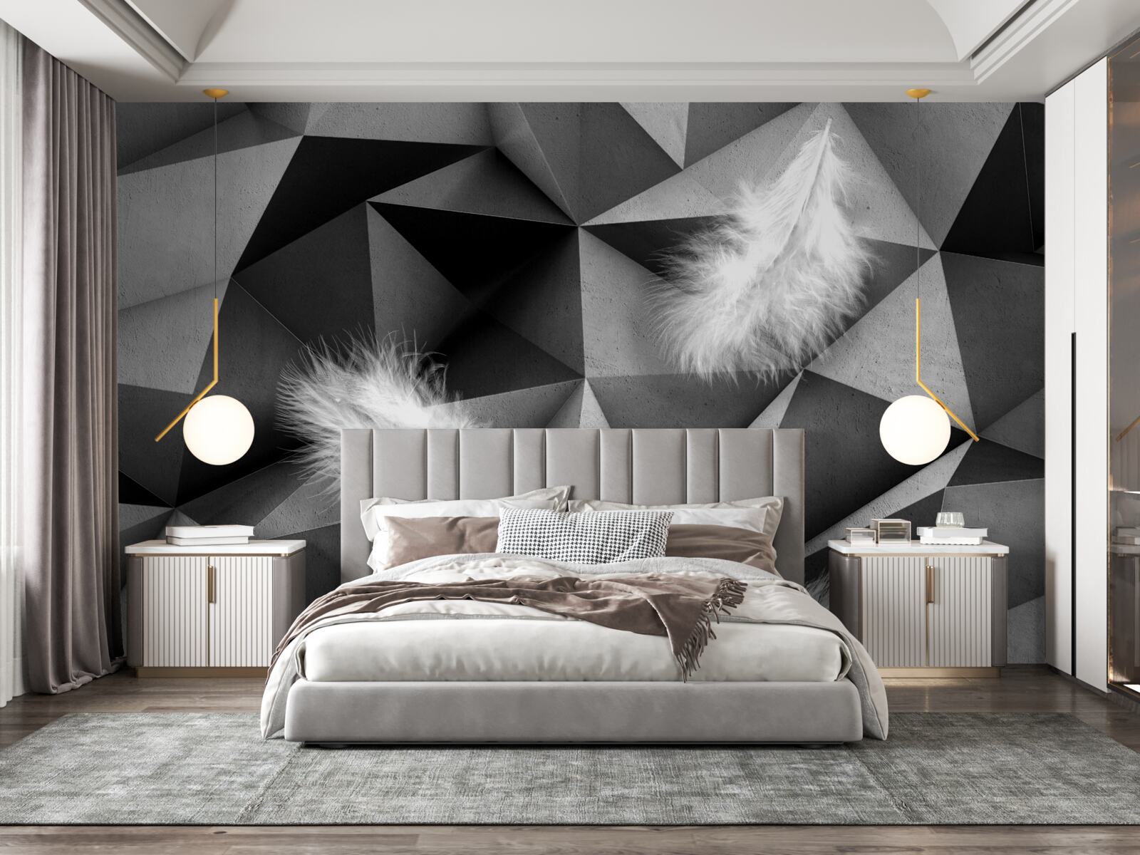 Fototapeta białe pióra i styl kubistyczny