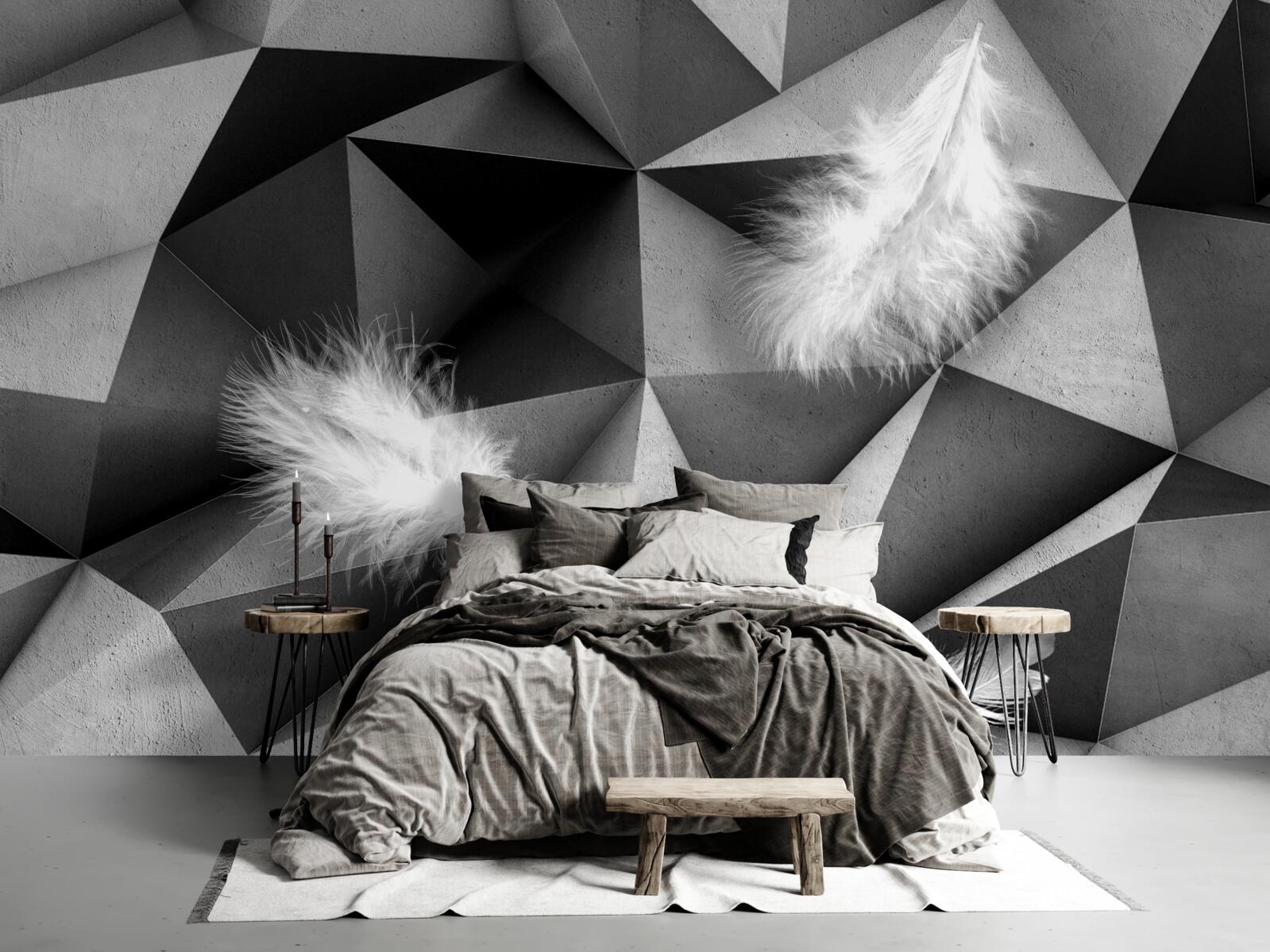 Fototapeta białe pióra i styl kubistyczny