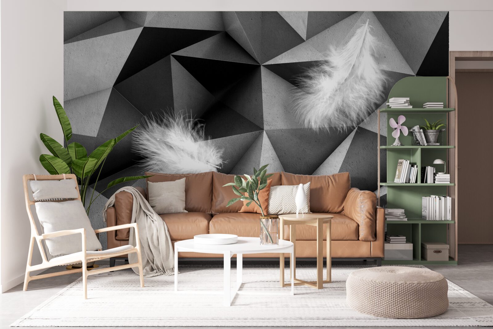 Fototapeta białe pióra i styl kubistyczny