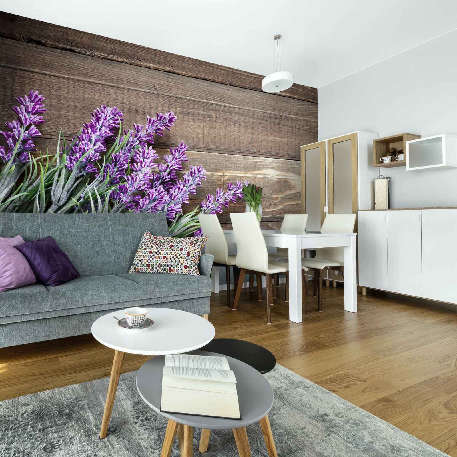 Fototapeta gałęzie lawendy w tle z drzewem