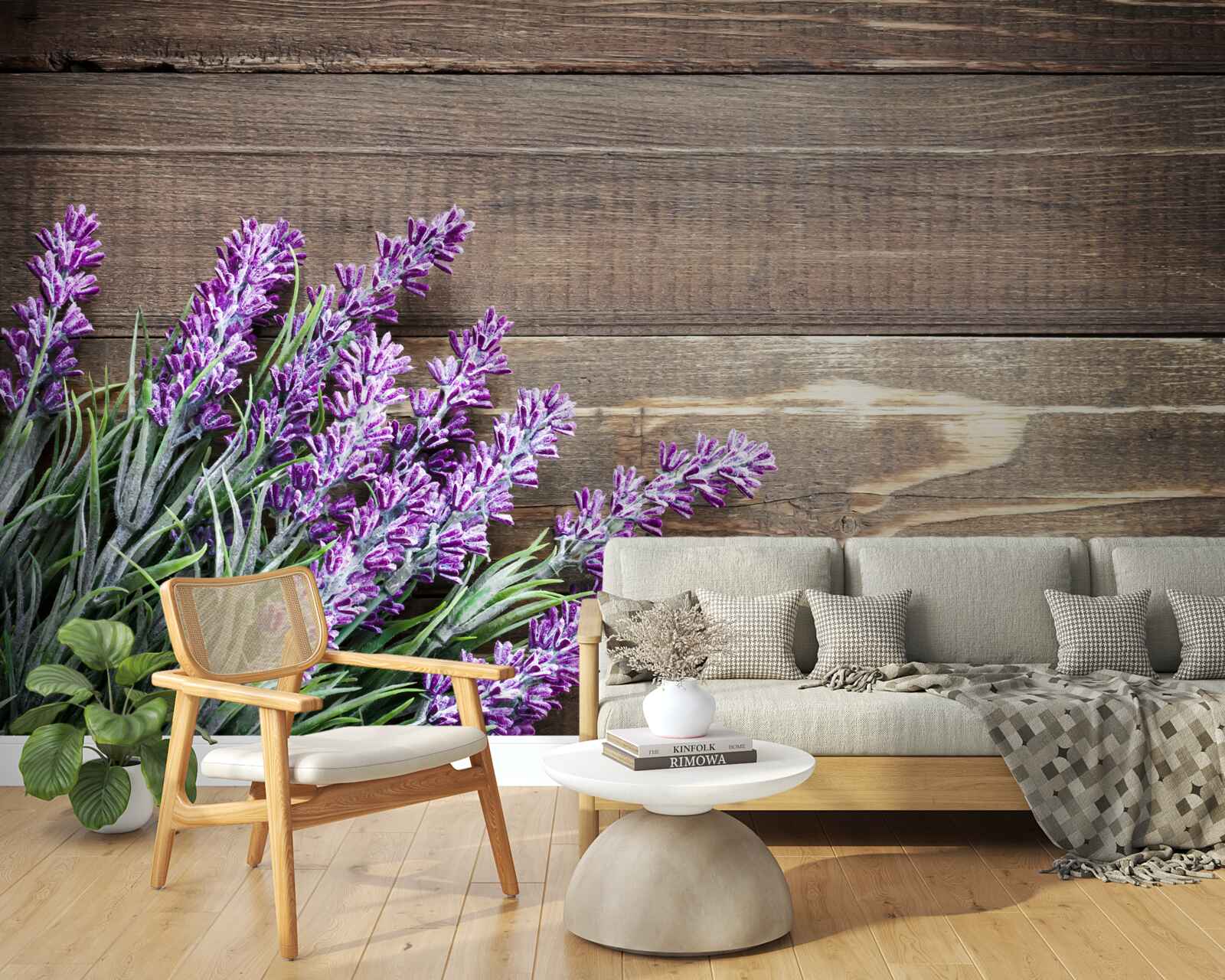 Fototapeta gałęzie lawendy w tle z drzewem