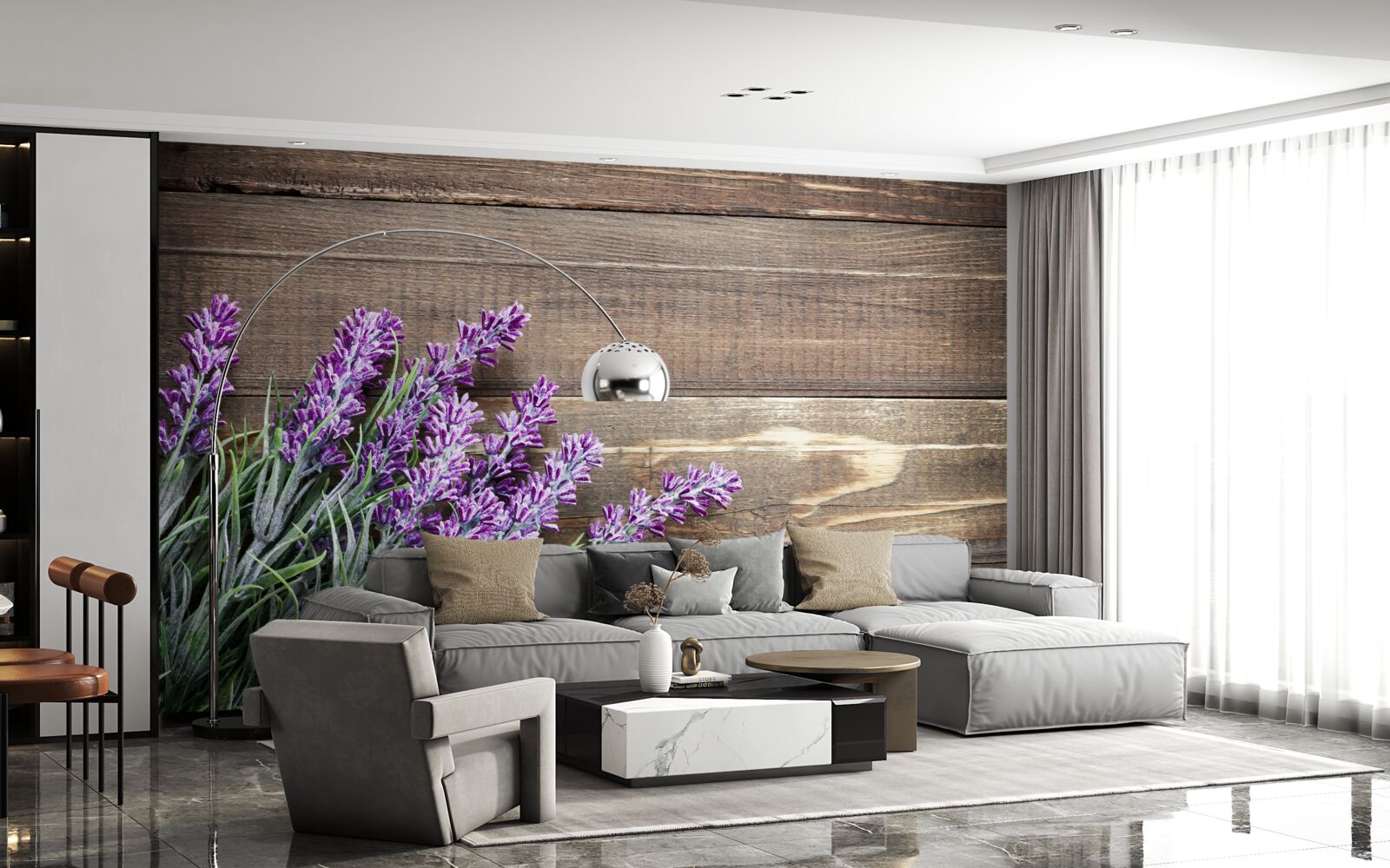 Fototapeta gałęzie lawendy w tle z drzewem