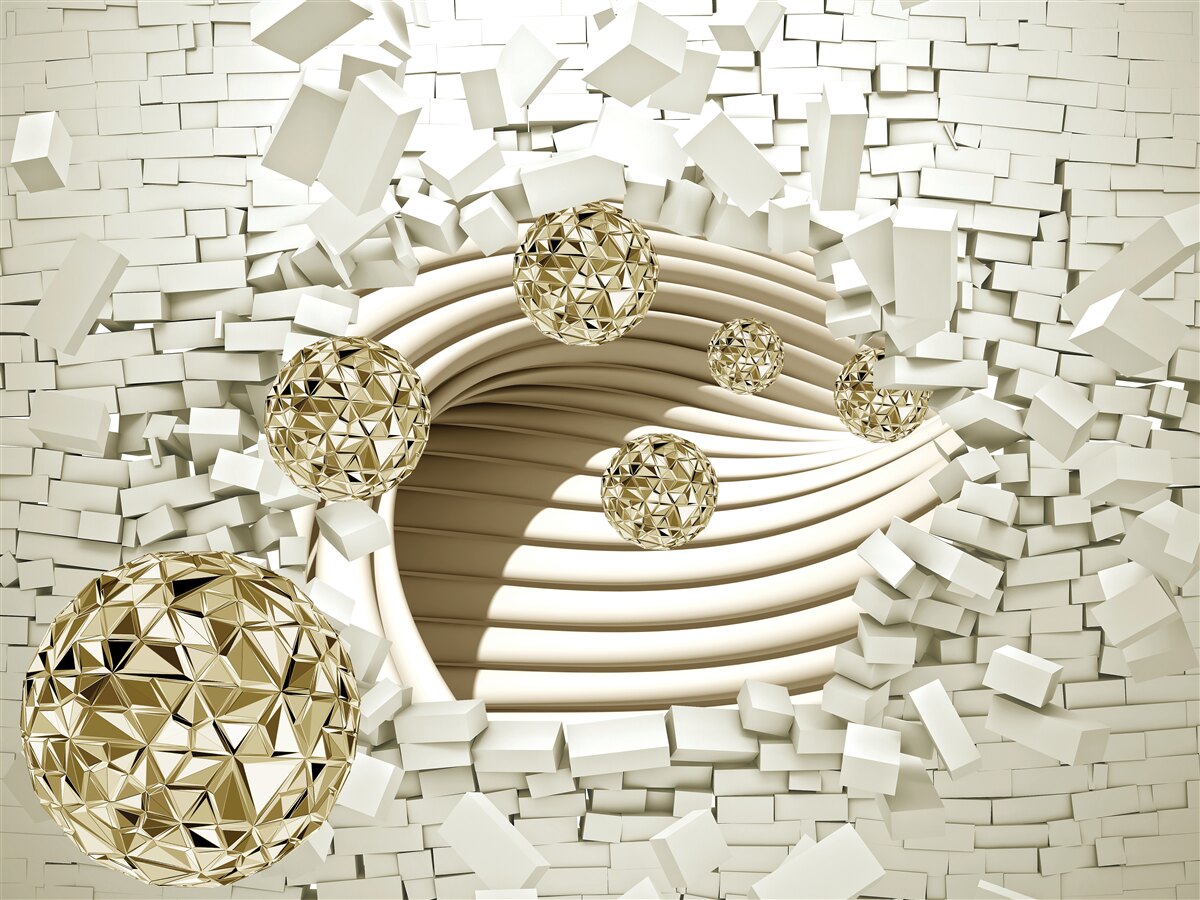 Fototapeta konceptualne kule rozbijają ceglany mur