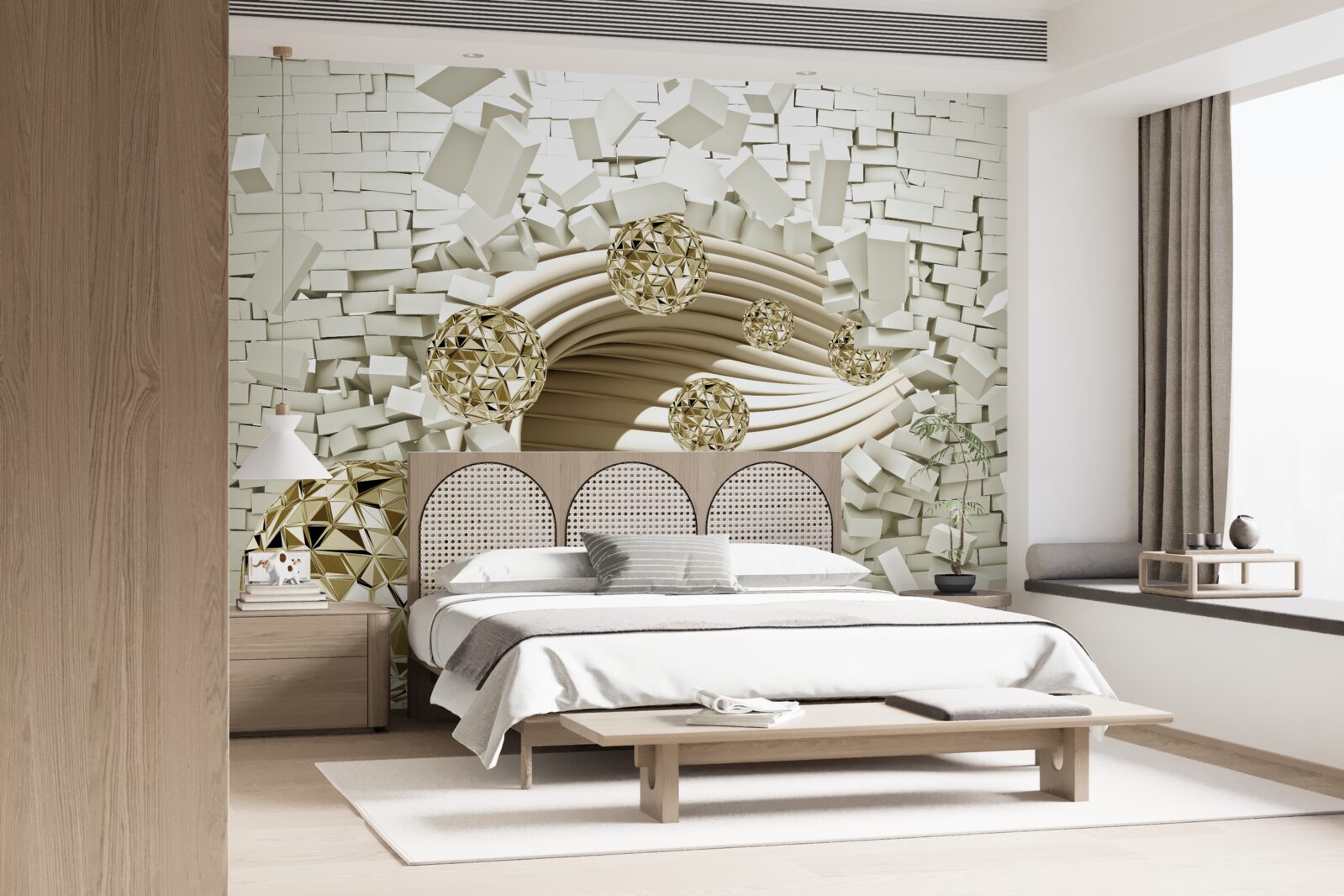 Fototapeta konceptualne kule rozbijają ceglany mur