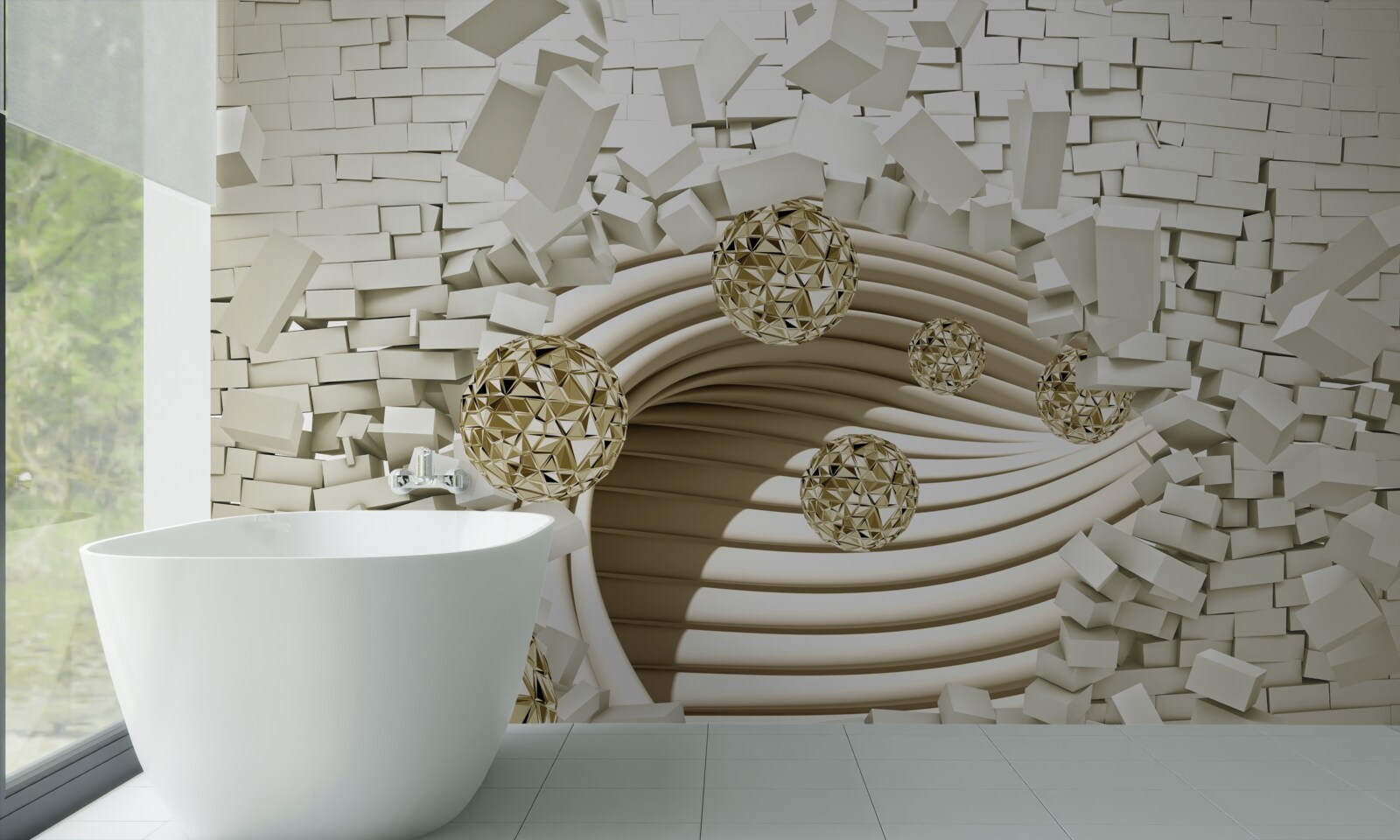 Fototapeta konceptualne kule rozbijają ceglany mur