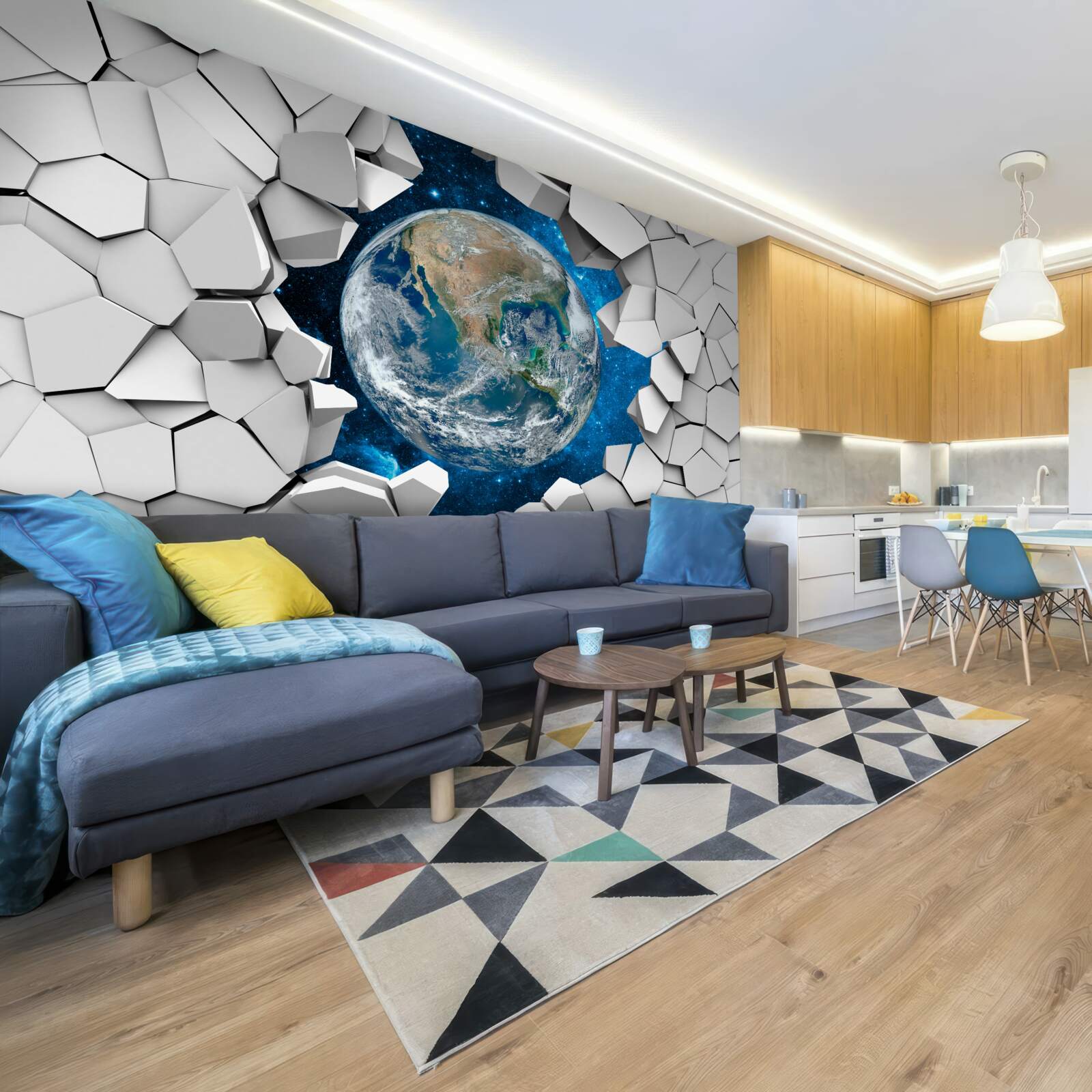 Fototapeta widok na teren przez połamany mur