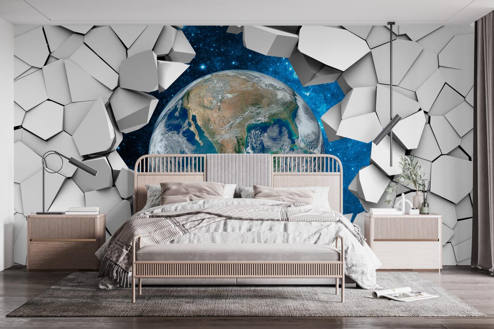 Fototapeta widok na teren przez połamany mur