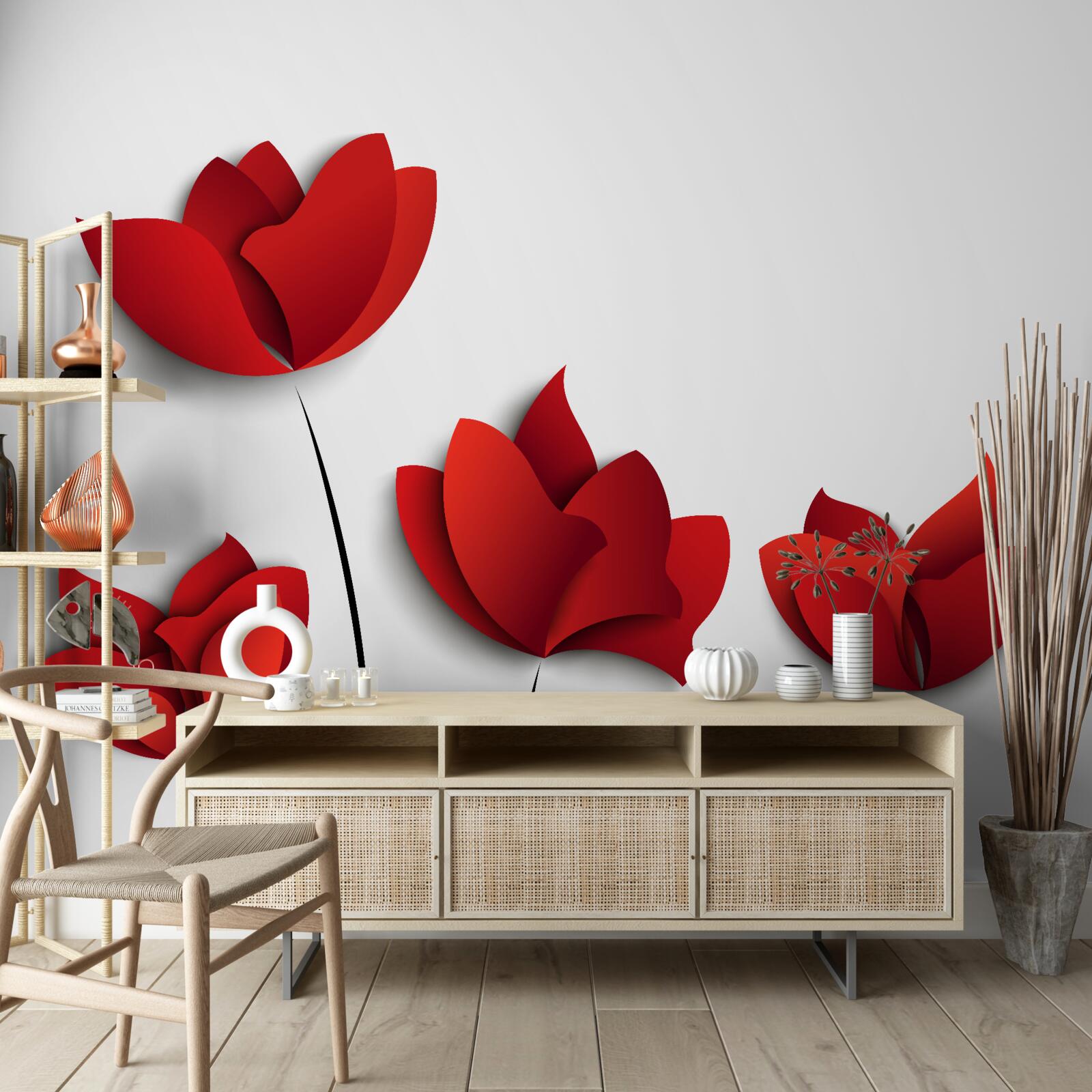 Fototapeta kwiaty o czerwonym odcieniu na tle białej czystości