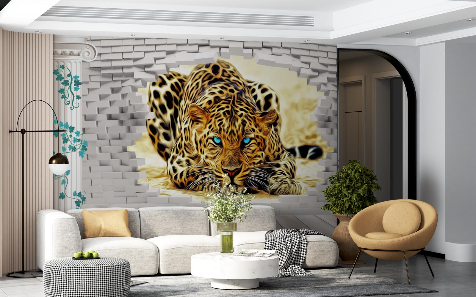 Fototapeta złowieszcza pantera niszczy barierę