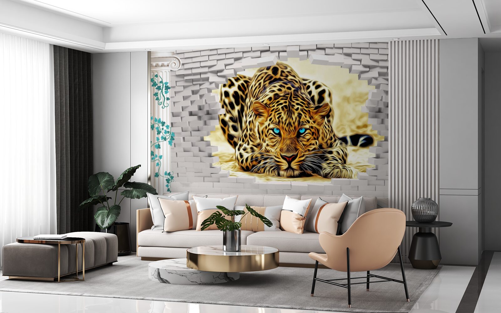 Fototapeta złowieszcza pantera niszczy barierę