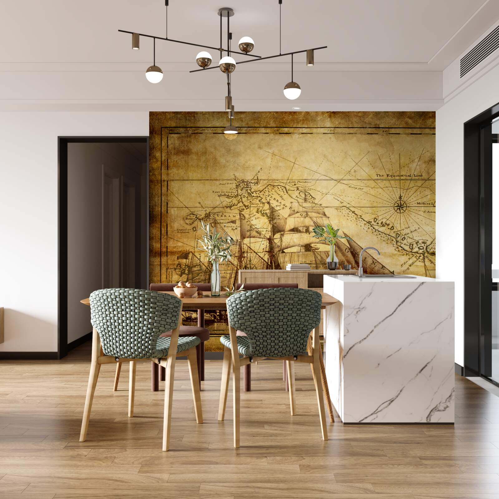 Fototapeta statek z żaglami na pergaminie