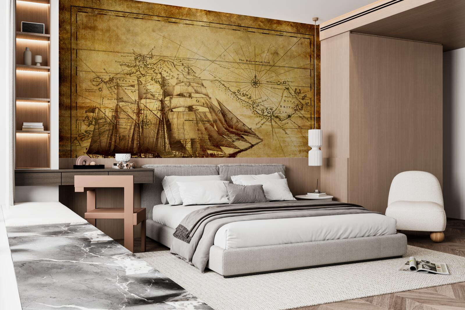 Fototapeta statek z żaglami na pergaminie