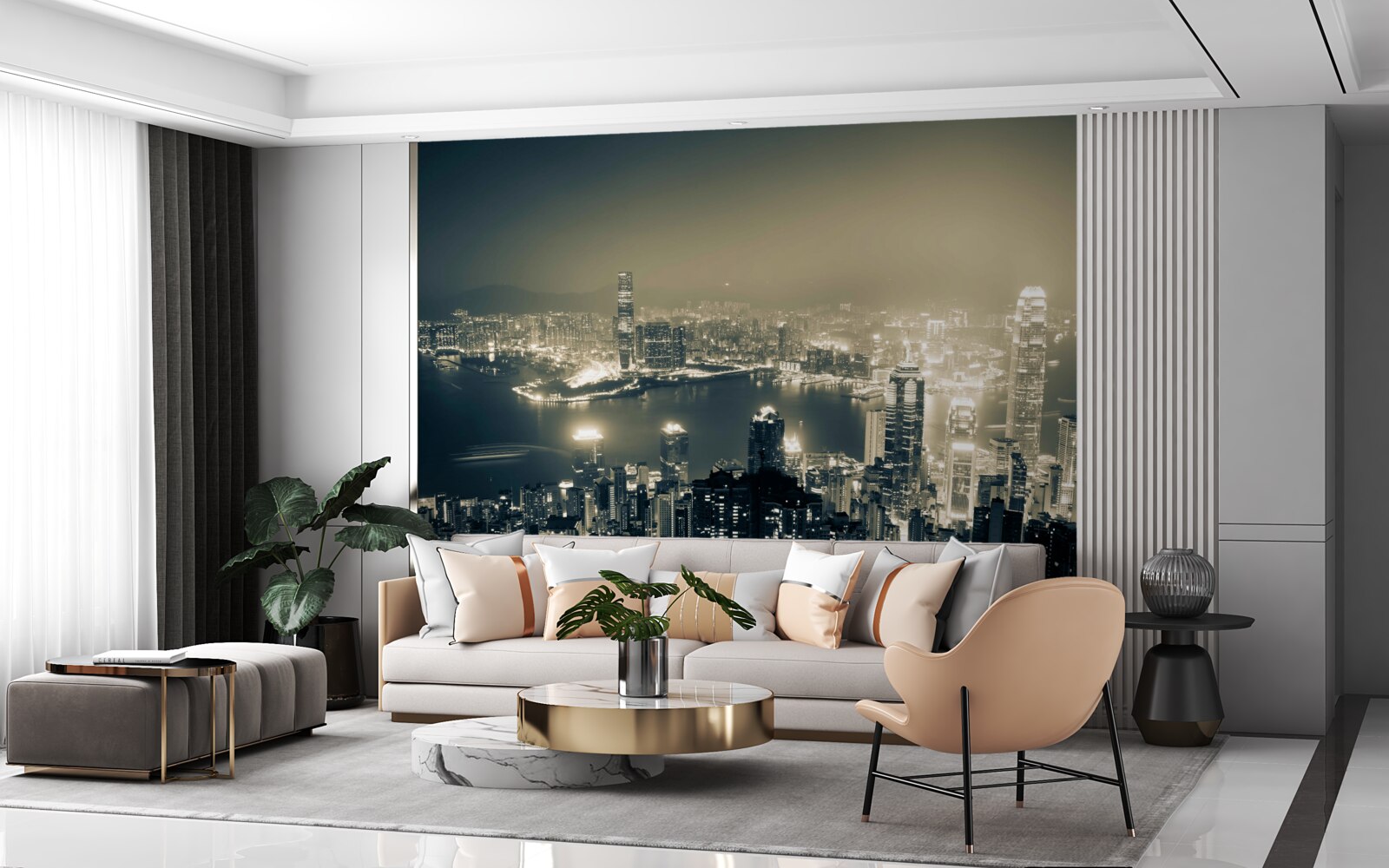 Fototapeta panoramiczny nocny widok na hongkong