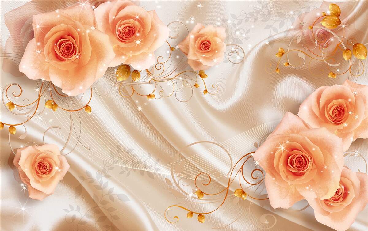 Fototapeta pomarańczowe róże na jedwabnej satynie