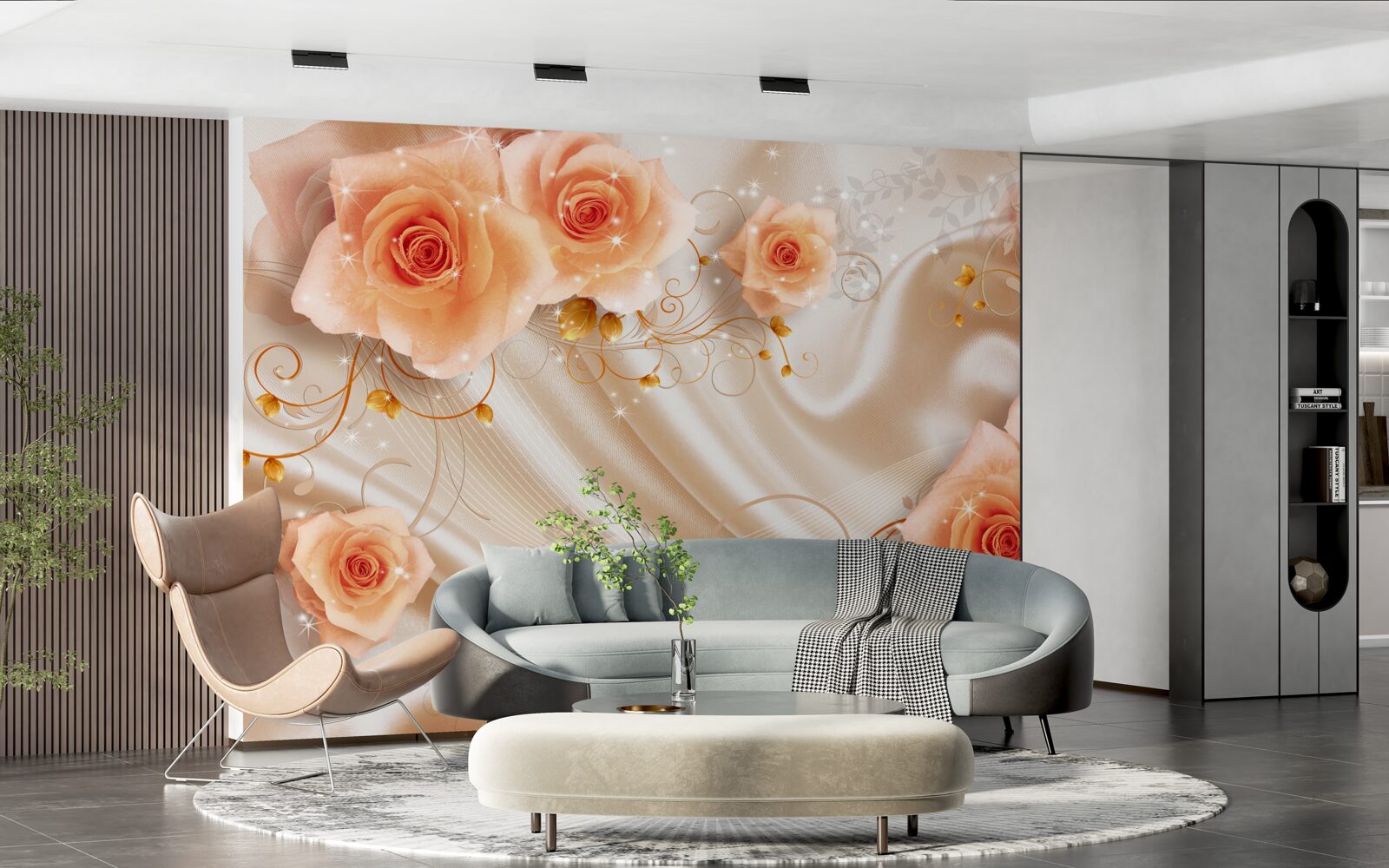 Fototapeta pomarańczowe róże na jedwabnej satynie