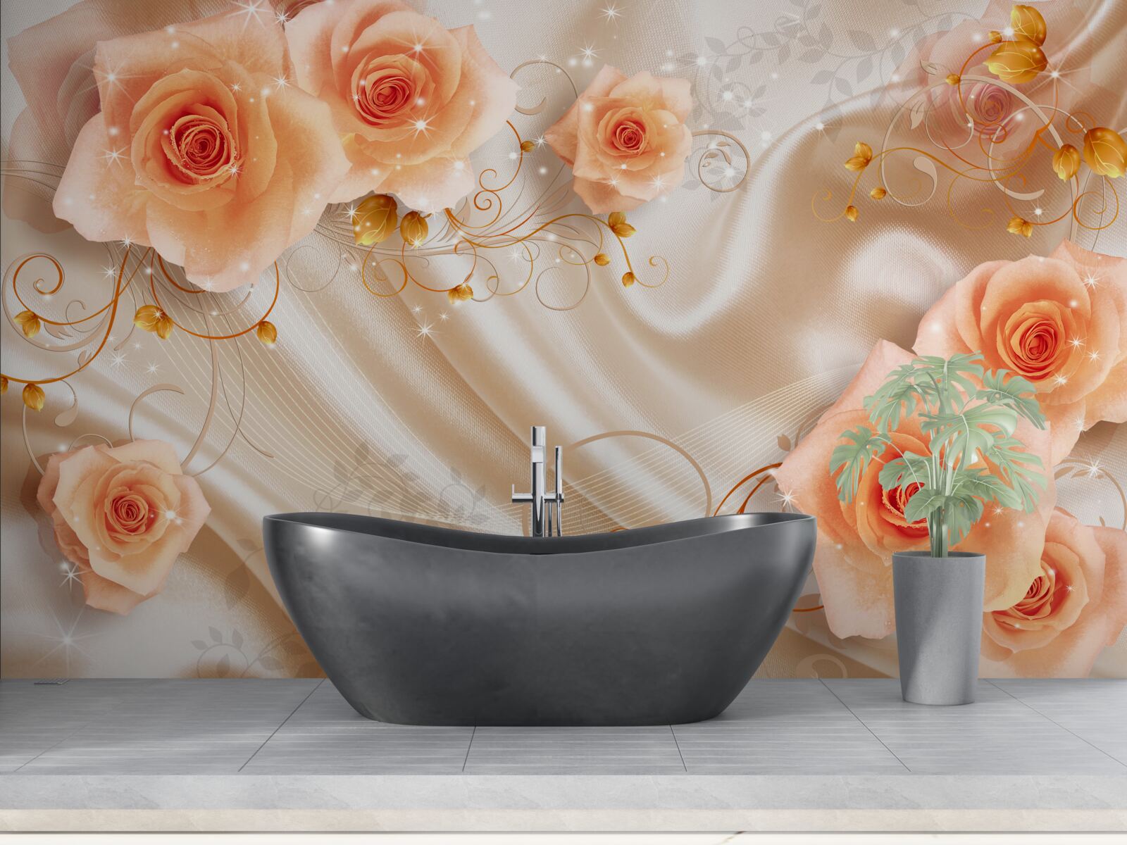 Fototapeta pomarańczowe róże na jedwabnej satynie