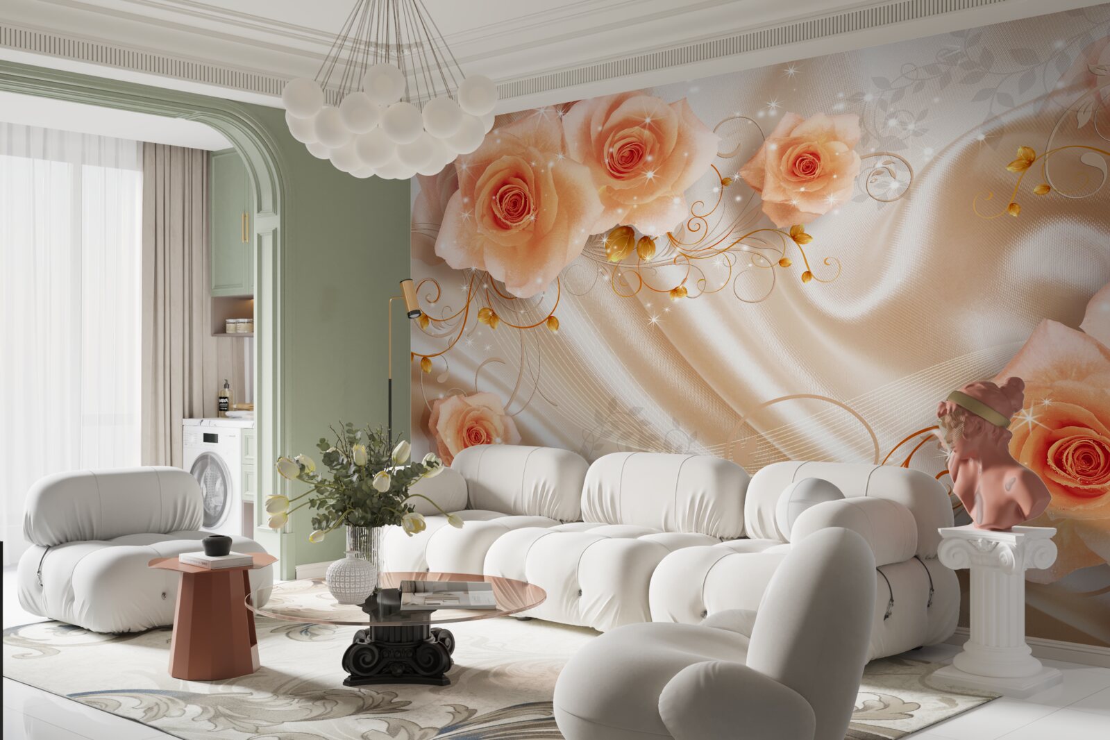 Fototapeta pomarańczowe róże na jedwabnej satynie