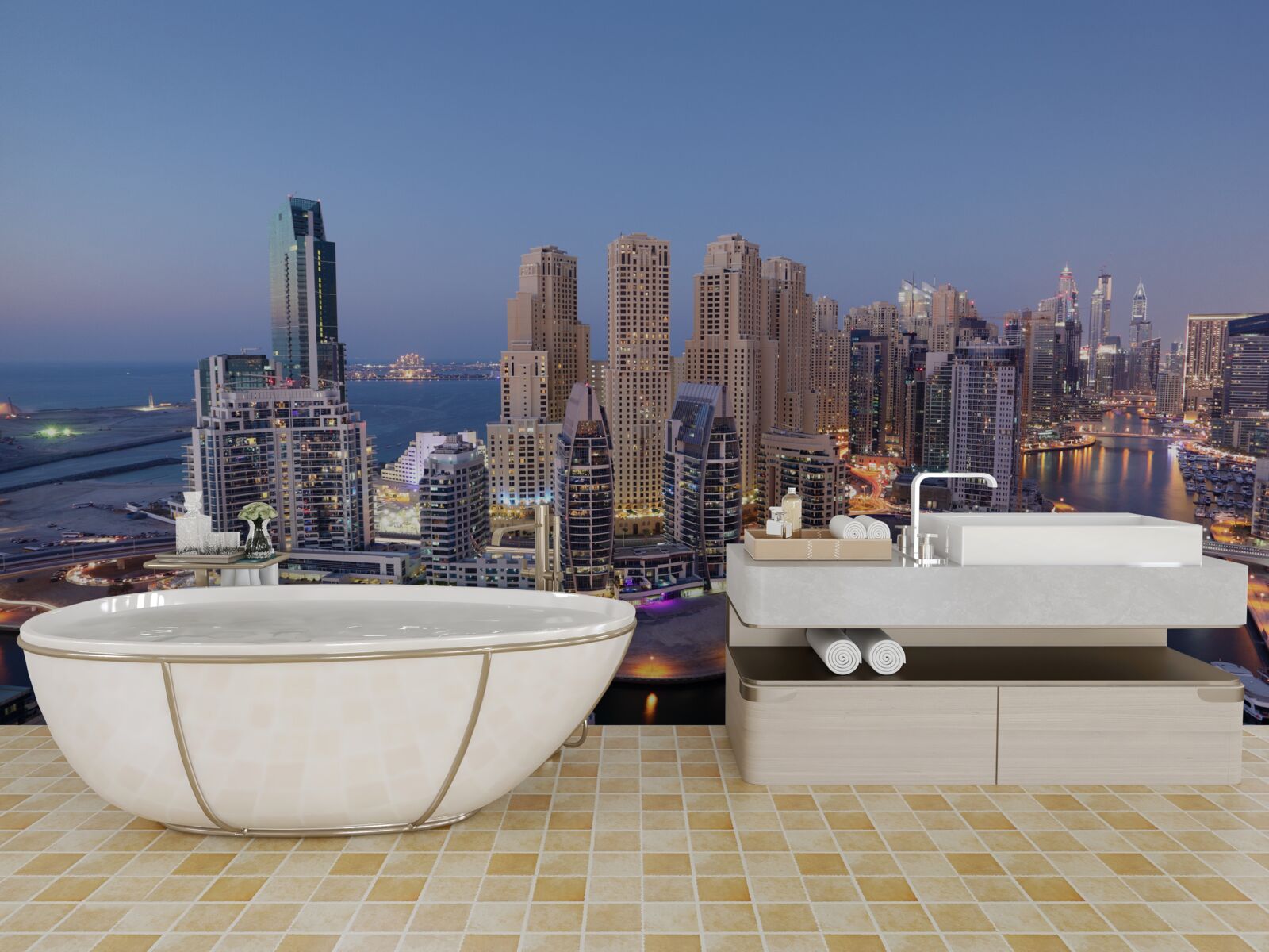 Fototapeta zachód słońca nad dubajem