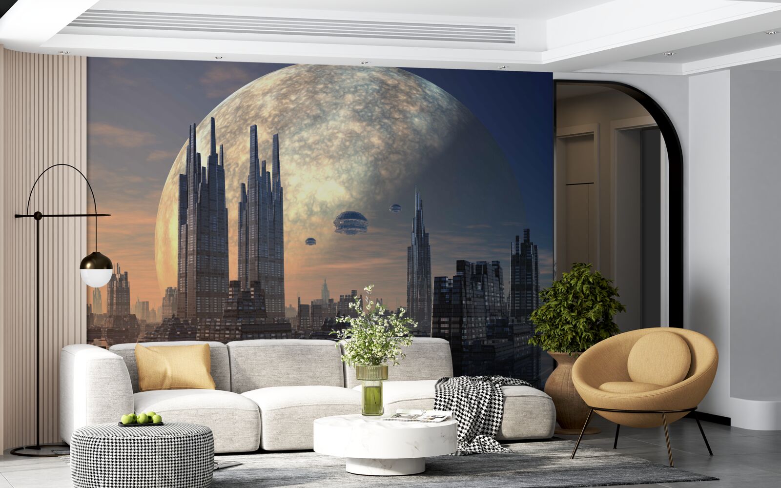 Fototapeta futurystyczne miasto w świetle księżyca