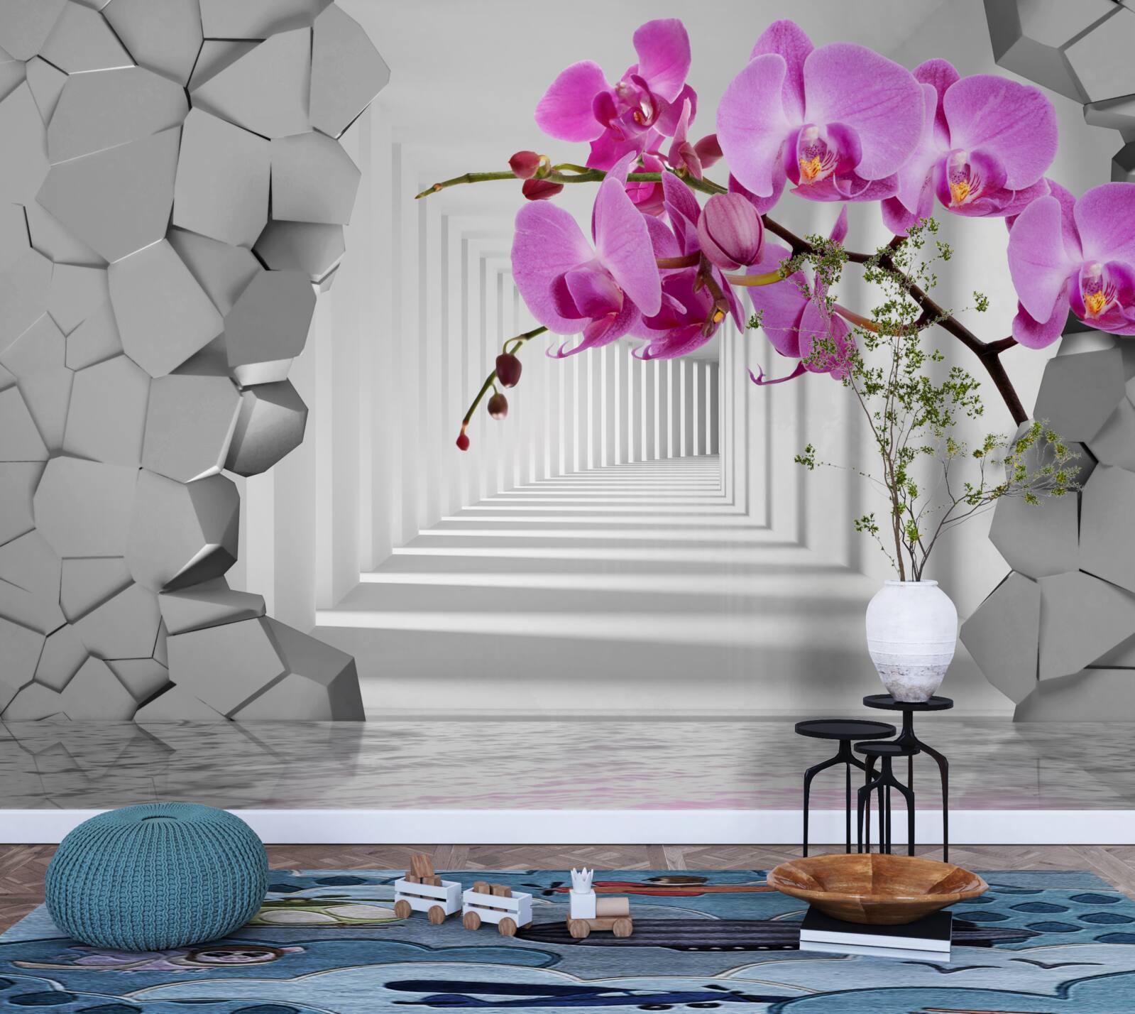 Fototapeta orchidea penetruje ścianę swoją gałęzią