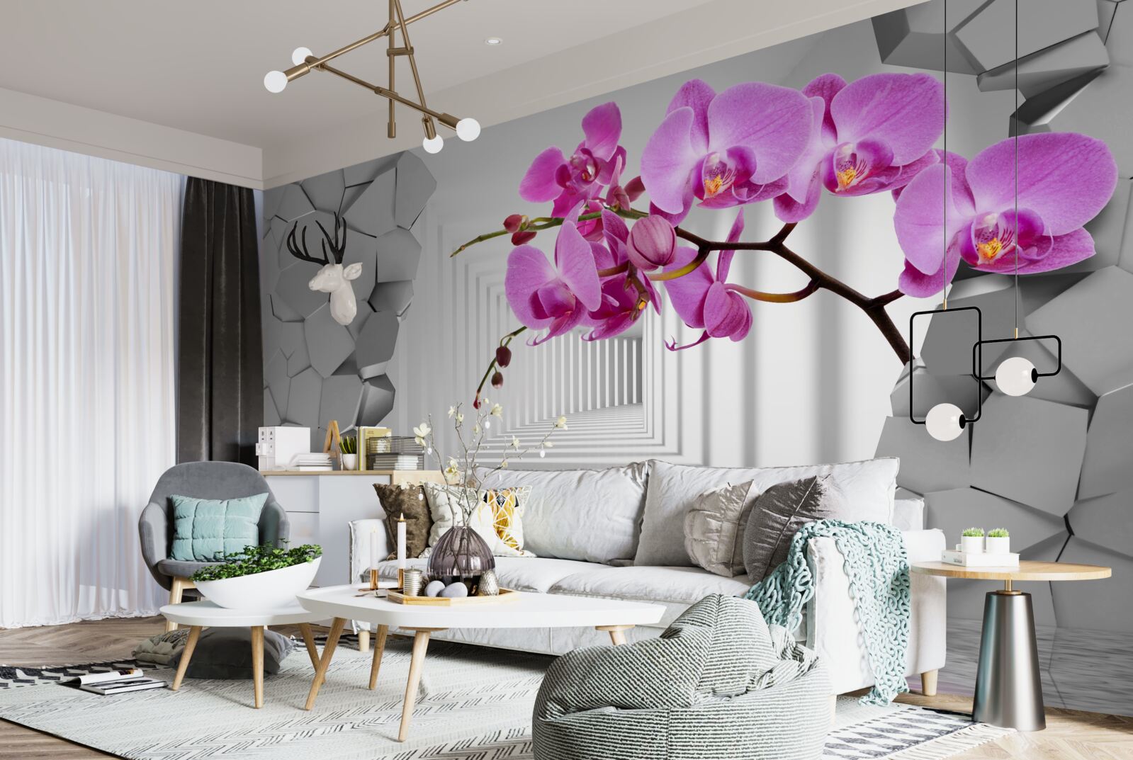 Fototapeta orchidea penetruje ścianę swoją gałęzią