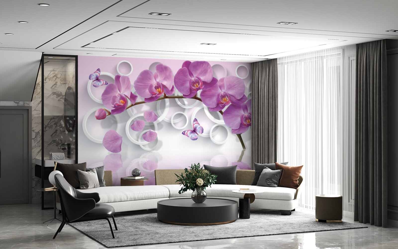 Fototapeta fioletowe orchidee na jasnym tle