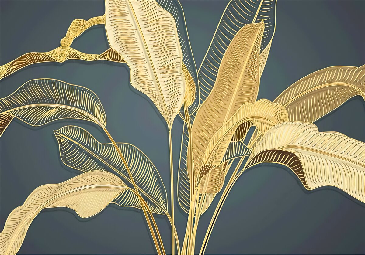 Fototapeta liście piór wykonane z brązu w kompozycji kwiatowej