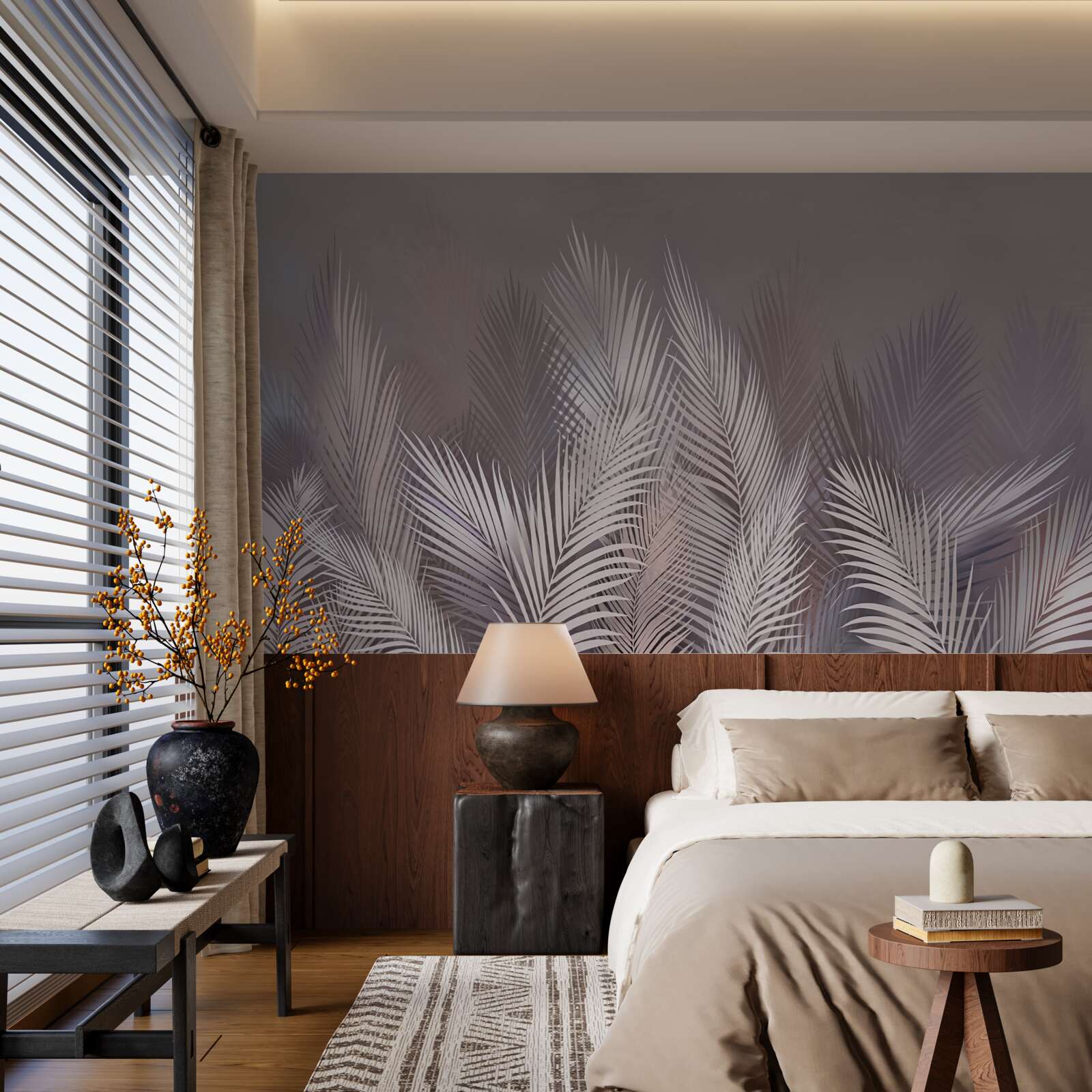 Fototapeta mgliste tło nadaje białym tropikalnym liściom wyjątkową atmosferę