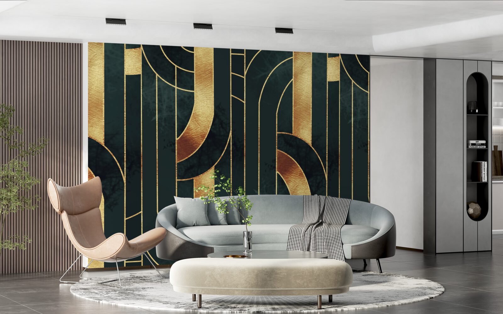 Fototapeta pełen wdzięku linie złota i szmaragdu